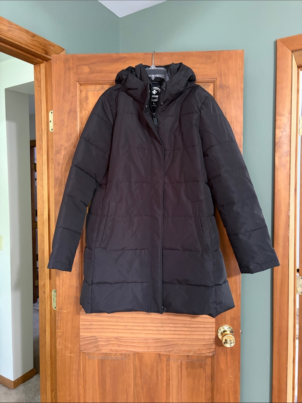 Halitech Black Women's Long Puffer Coat with Hood